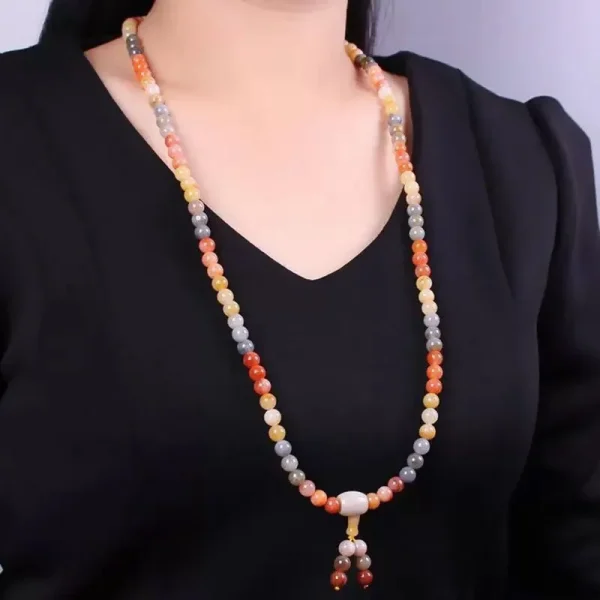 Xinjiang Golden Silk Jade Original Stone Bracelet 108 Buddha Bead Gobi Jade Bracelet, Colorful Ring Necklace