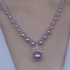 Elegant Purple Rhinestone Pearl Necklace for Women, Lightweight Luxury Fashion Accessory, Perfect for Sweaters, Also Available as Matching Earrings.