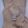 Elegant Purple Rhinestone Pearl Necklace for Women, Lightweight Luxury Fashion Accessory, Perfect for Sweaters, Also Available as Matching Earrings.