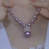 Elegant Purple Rhinestone Pearl Necklace for Women, Lightweight Luxury Fashion Accessory, Perfect for Sweaters, Also Available as Matching Earrings.